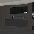 Modern Open Kitchen Interior Featuring Gray Cabinets And Window Blinds