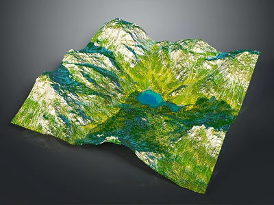 Lush Garden Landscape Featuring 3D Terrain Model Green Vegetation And Blue Lake 3d model