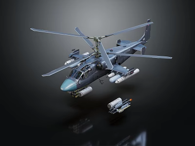Military Attack Helicopter With Dual Rotors And Mounted Missile Systems 3d model