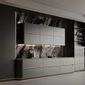 Stylish Modern Kitchen Interior With Sleek Dark Gray Cabinets And Marble Backsplash