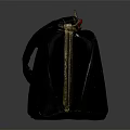 Stylish Black Handbag With Gold Metal Accents Red Decoration And Shoulder Strap
