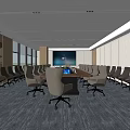 Modern Conference Room Interior With Large Meeting Table And Comfortable Chairs 3d model