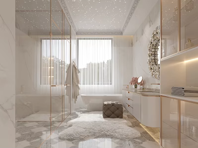 Elegant Modern Bathroom Interior With Marble Walls Freestanding Tub Glass Shower And Vanity 3d model