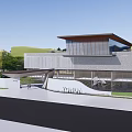 Modern Sales Office Building With Green Roof And Landscaped Outdoor Garden Areas