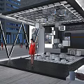 Modern JUNI SAVAGE VERSACE Exhibition Booth Design With Black Frame Transparent Canopy Outdoor Urban Pedestrians