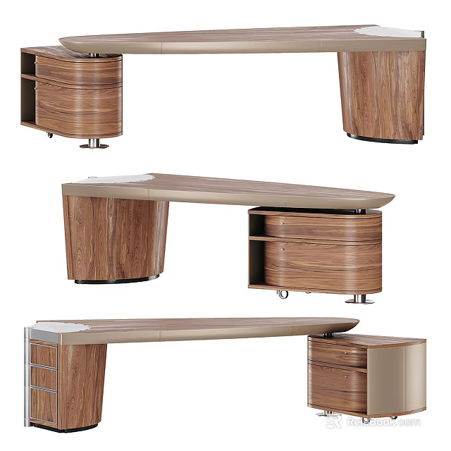 Modern Office Desk With Wooden Structure Drawers Storage And Metal Legs 3d model 