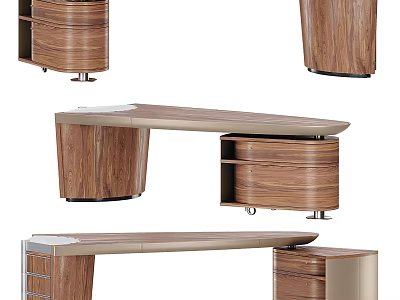 Modern Office Desk With Wooden Structure Drawers Storage And Metal Legs 3d model
