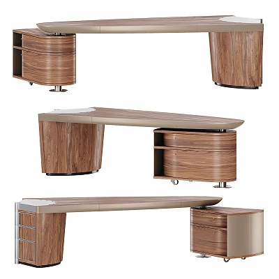 Modern Office Desk With Wooden Structure Drawers Storage And Metal Legs 3d model