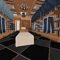 Fashionable Clothing Store Featuring Jeans Display Racks Chandelier Diamond Patterned Floor And Mannequin