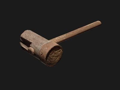 Vintage Rustic Garden Decorative Piece With Wooden Handle And Metal Head For Outdoor Use 3d model