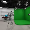 Professional Studio Setup With Green Screen Multiple Cameras Lighting And Control Desk 3d model