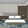 Modern Hotel Guest Room Interior With King Bed Nightstands And Blue Carpet