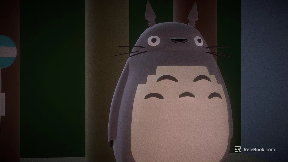 Cute Totoro Character with Gray Body White Belly Big Eyes and Whiskers 3d model 