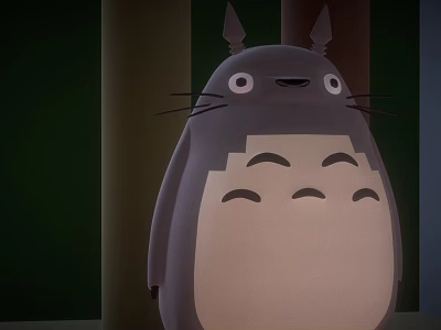 Cute Totoro Character with Gray Body White Belly Big Eyes and Whiskers 3d model