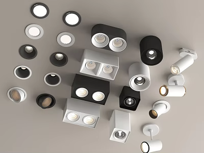 Modern Black and White Downlights Spotlights with Single Double Head and Recessed Design 3d model