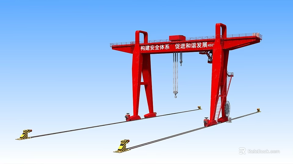 Red Heavy Duty Gantry Crane Industrial Equipment With Steel Frame And Lifting Mechanism 3d model 