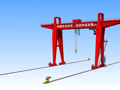 Red Heavy Duty Gantry Crane Industrial Equipment With Steel Frame And Lifting Mechanism 3d model