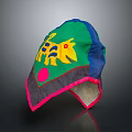 Colorful Cloth Hat With Green Blue Fabric Yellow Animal Pattern And Pink Edge Trim