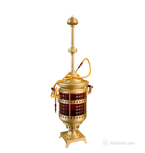 Vintage Style Golden Metal Ornament Decor Set With Red Accents And Rope Details 3d model 