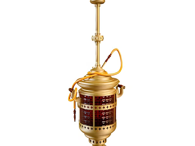 Vintage Style Golden Metal Ornament Decor Set With Red Accents And Rope Details 3d model