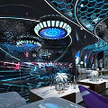 Modern KTV Interior Design With Neon Lights Comfortable Sofas And Bar Counter Entertainment Space 3d model