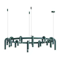 Modern Circular Multi Colored Chandelier with Curved Tubes and Hanging Bulbs