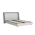 Modern Double Bed With Gray Upholstered Headboard White Frame And Wooden Slats