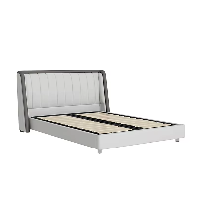 Modern Double Bed With Gray Upholstered Headboard White Frame And Wooden Slats 3d model