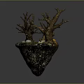 Natural Scene With Dry Trees Green Grass Stones And Yellow Fruits On Floating Islands