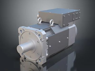 Industrial Electric Motor With Metal Housing Flange Shaft And Lifting Rings 3d model