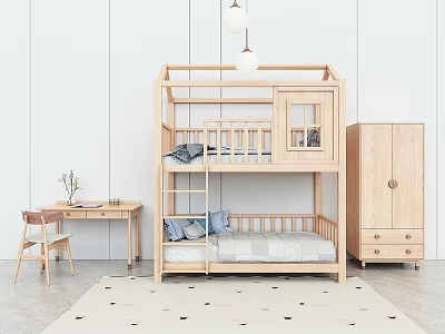 Nordic Bed Children's Bed High and Low Bed Children's Wardrobe Children's Desk Chair Combination Chandelier 3d model