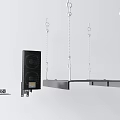 Modern Wrought Iron Hanging Fixture with Silver Chains and Black Metal Parts