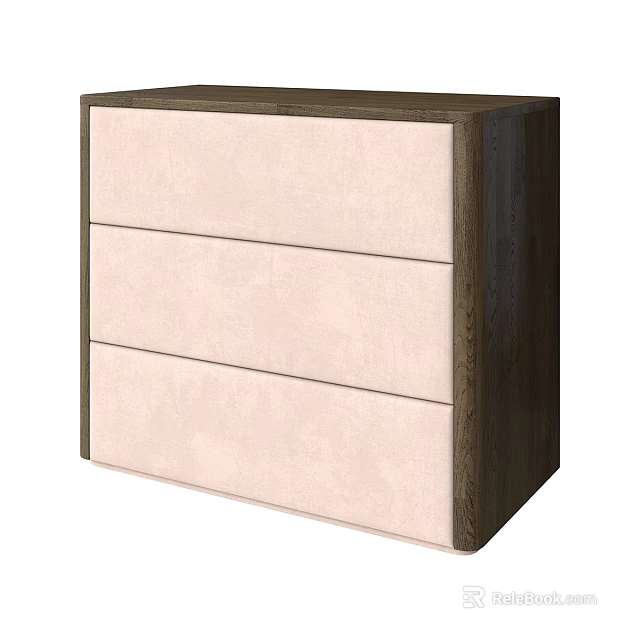 Modern Chest of Drawers with Three Light Beige Drawers and Dark Wood Grain Sides 3d model 
