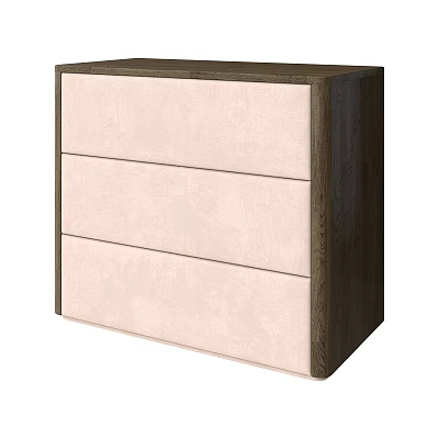 Modern Chest of Drawers with Three Light Beige Drawers and Dark Wood Grain Sides 3d model