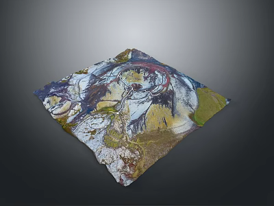 Abstract Colorful Landscape Painting With Blue Mountains Red Rivers Green Fields And Yellow Skies 3d model
