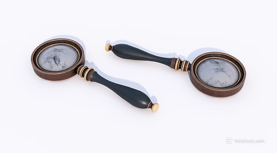 Vintage Hand Mirrors With Black Handles Wooden Frames Gold Accents And Patterned Surfaces 3d model 