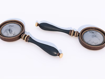 Vintage Hand Mirrors With Black Handles Wooden Frames Gold Accents And Patterned Surfaces 3d model