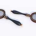 Vintage Hand Mirrors With Black Handles Wooden Frames Gold Accents And Patterned Surfaces