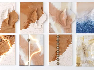 Modern Decorative Wall Panels Featuring Textured Surfaces Brown Beige Blue Gold Tones And Metallic Details 3d model