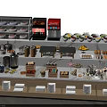 Dining Table With Dessert Display Case Coca-Cola Dispenser Fruits Bread Tableware Storage Cabinets And Plates