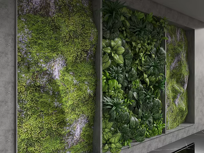 Natural Indoor Living Wall Decor With Green Moss And Lush Foliage Design 3d model