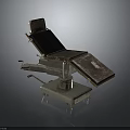 Old Medical Examination Table With Metal Base Brown Leather Seat And Worn Adjustment Mechanism