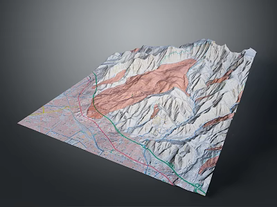 Scenic 3D Mountain Landscape Model Featuring Detailed Topographic Elevation Green River and Brown Terrain 3d model