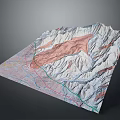 Scenic 3D Mountain Landscape Model Featuring Detailed Topographic Elevation Green River and Brown Terrain