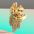 Man's Hand Adorned With Colorful Mushrooms and Hanging Berries in Pastel Gradient