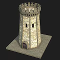 Stone Brick Tower Featuring Crenellated Top Arched Doorway Windows And Classic Medieval Design 3d model
