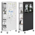 White Mobile Multi Layered Bookshelf With Drawers Sticky Notes Black Panel And Green Plant