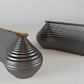 Modern Striped Black Vases With Brown Interior And Rectangular Base Design 3d model