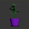 Green Potted Plant With Vibrant Leaves In Purple Flower Pot On Gray Background