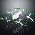 White Multi Rotor Drone Equipment With Green Path Lines And Sensors